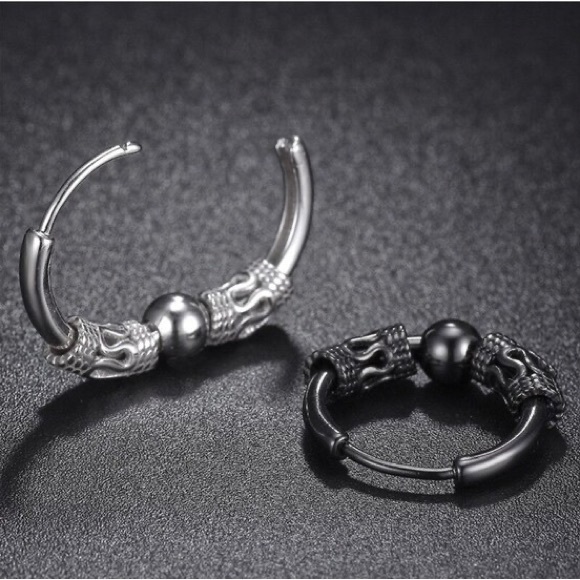 Beads Filigree Hoop Earrings for Men Stainless Steel Earrings. - Picture 4 of 5